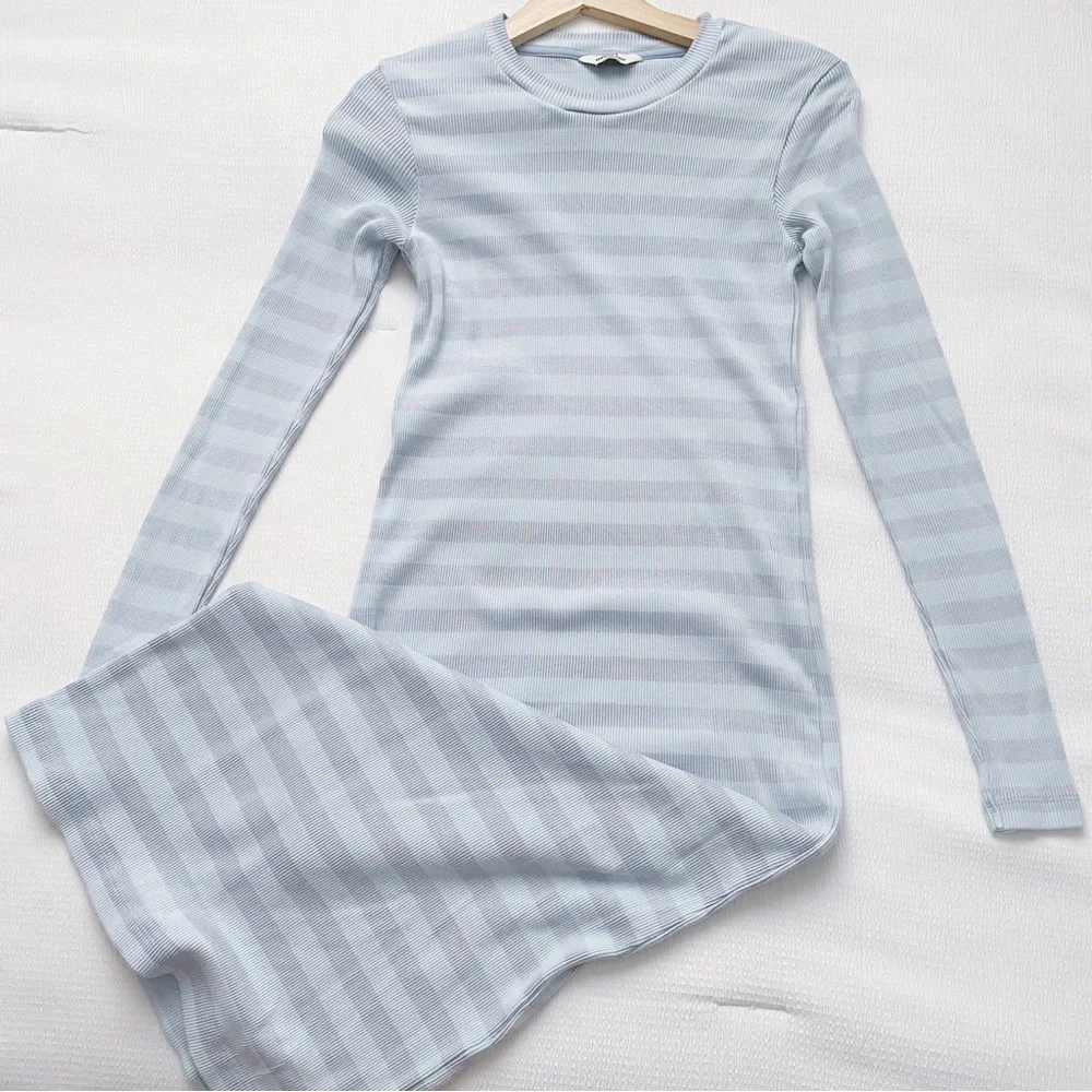 Mads Nørgaard Copenhagen Pale Blue Stripe Long Sleeve Midi Dress - Picture 3 of 11